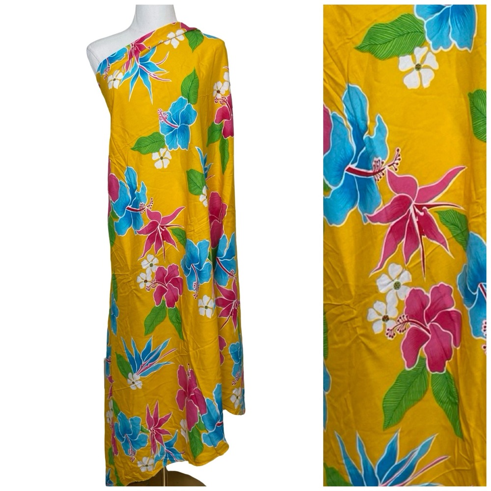 Vintage KOKO KNOT Yellow Floral Sarong Wrap Beach Cover‎ Up Scarf Tassel Rayon